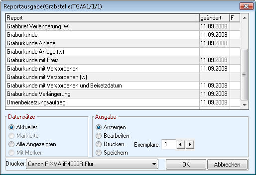 Reportausgabe